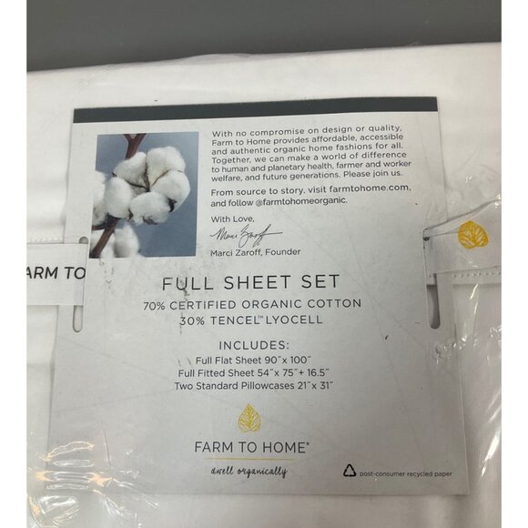 Farm to Home Full Sheet Set - Organic Cotton & Tencel Lyocell, Eco-Friendly, Whi - Picture 5 of 7
